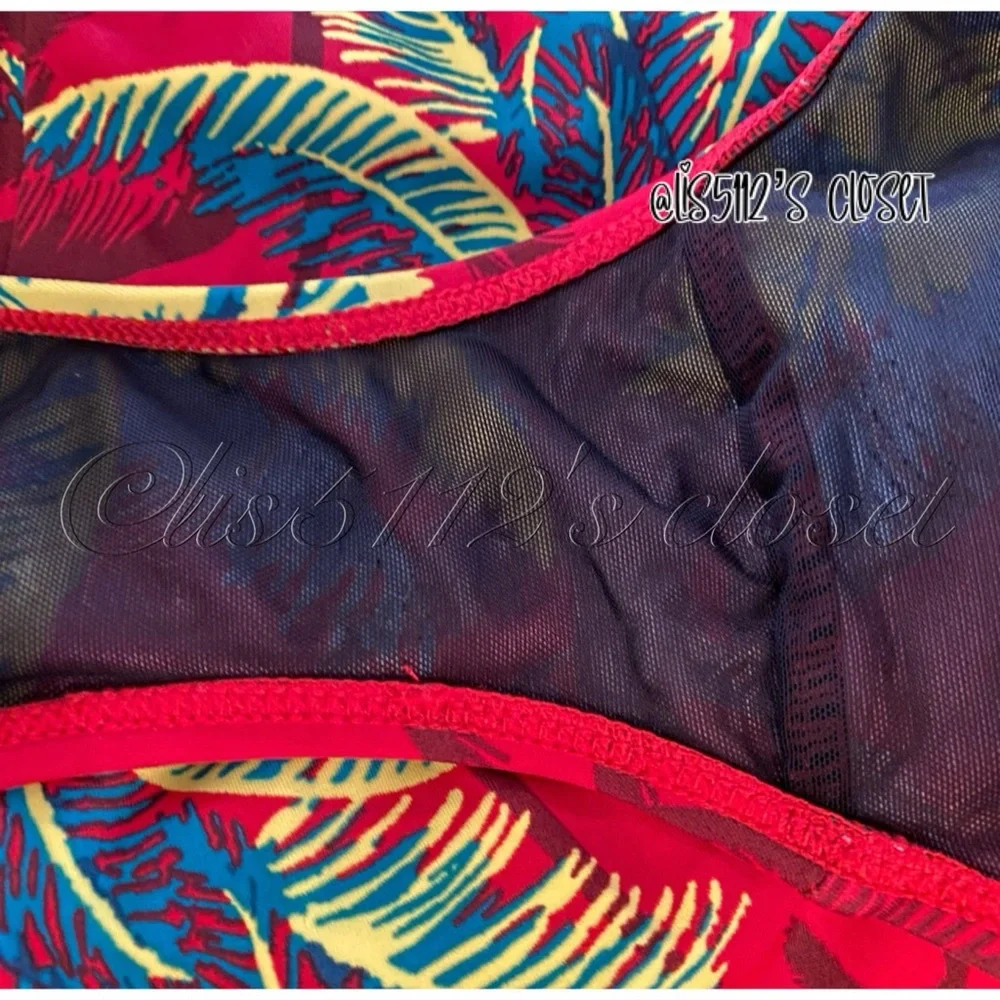 Torrid Red Tropical Shadow Retro Wireless Plunge Swim Dress Swimsuit 1X 14 16 - Picture 7 of 14
